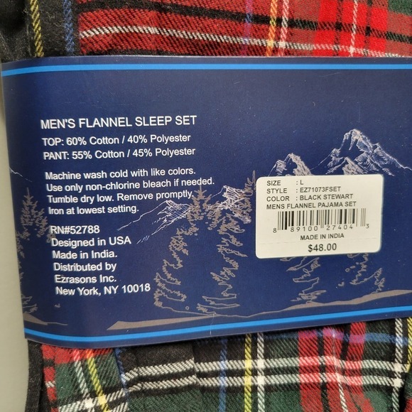 NEW Bottoms Out Men's Pajamas Size Large Black Red Plaid Flannel Gift Set - Picture 4 of 7
